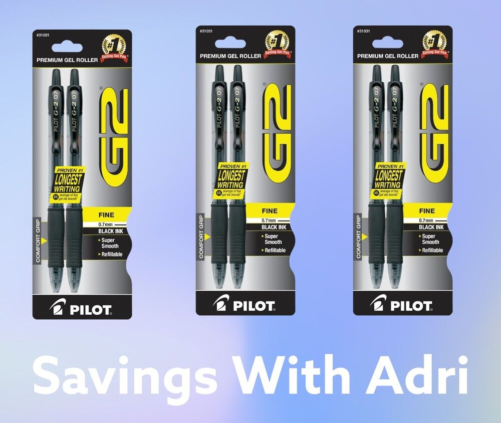 Pilot G2 Retractable Gel Ink Pens Fine Point 0.7mm Black 2PK (LOT OF 3)